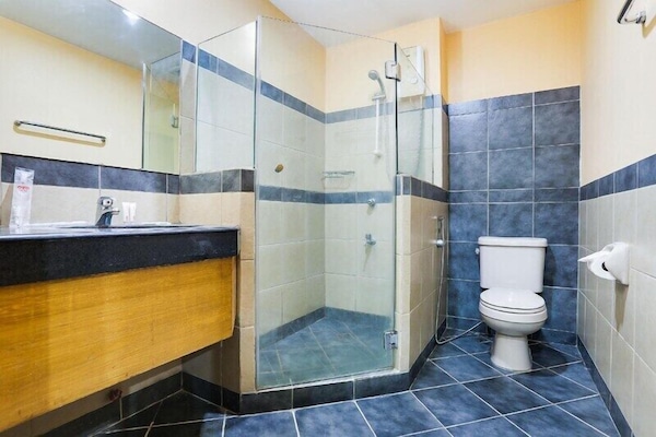 Duş, geniş duş başlığı, ücretsiz banyo/kozmetik ürünleri