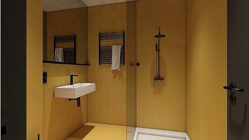 Douche, douche à « effet pluie », sÚche-cheveux, serviettes fournies