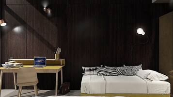 In-room safe, desk, laptop workspace, soundproofing