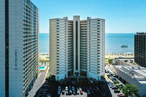 Exterior - Swanky 2 Bedroom Oceanfront Condo with Outdoor Pool, WiFi, and Great Beach View from open balcony. Linen & towels included. (Ocean City)
