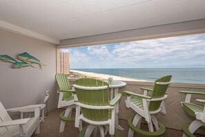 Dining - Swanky 2 Bedroom Oceanfront Condo with Outdoor Pool, WiFi, and Great Beach View from open balcony. Linen & towels included. (Ocean City)