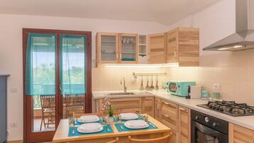 Appartamento Standard, camere multiple (Glori House 50m from Marina di Olbia) | Cucina privata | Frigorifero, microonde, forno, piano cottura