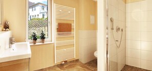 Ducha, toallas, papel higiénico