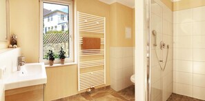 Douche, serviettes fournies, papier toilette