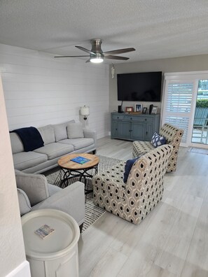 Smart TV, DVD player, books, video library