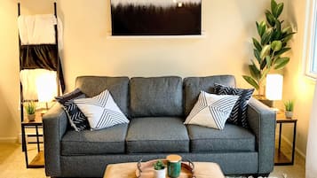 Smart TV, fireplace, DVD player