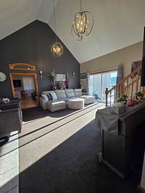 TV connectée, cheminée, livres