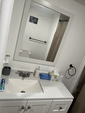 Shower, towels, soap, shampoo