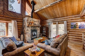 TV, fireplace - Windham Drive - Beautiful Secluded Mountain Home (Estes Park)