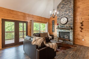 Smart TV, fireplace, foosball