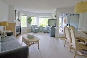 Fernseher, Kamin, Bücher