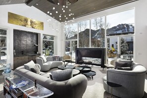 TV connectée, cheminée, lecteur de DVD, chaîne hi-fi