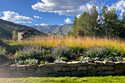 Riverside cabin with mountain views, fireplace, covered patio, firepit, & W/D