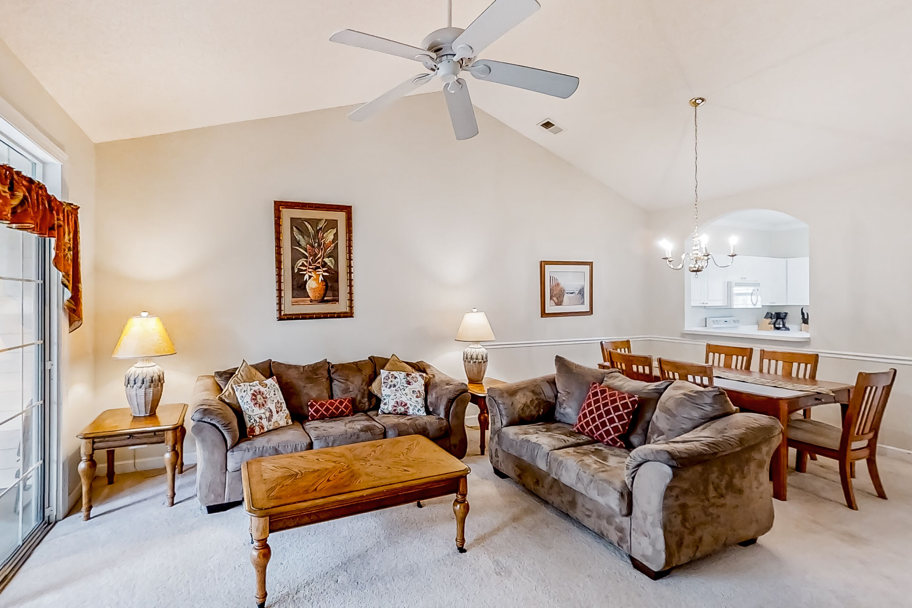 Golf course-front condo with balcony, W/D, pool, hot tub, & tennis