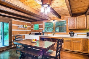 Fridge, microwave, stovetop, dishwasher - Cozy Authentic Log Cabin One Bedroom with Loft Bedroom One & a Half Bath Wi-Fi (Townsend)