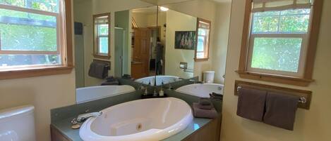 Bathtub, hair dryer, towels