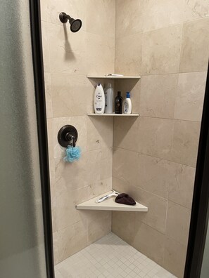 Shower, towels, soap, shampoo - Lower Level of Southwest Omaha home With Private Bedroom and Private Bath (Omaha)