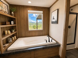 Shower, hair dryer, towels - Riverfront Home with Hot Tub, AC, Large Deck (Durango)