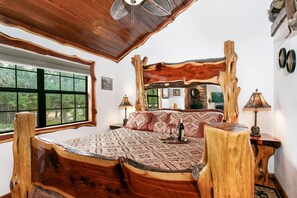 Interior - Cedar Bliss Cabin | Rustic 1/1 | King Bed | Kitchenette, Jacuzzi for 2, Ambiance Fireplace + more (Fredericksburg)