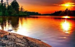 Surrounded by tranquil trees, this serene lakeside setting offers a peaceful escape.