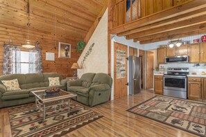 Smart TV, chimenea, libros, estéreo