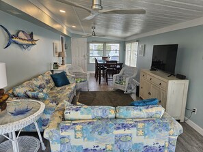 Smart TV, DVD player, video library, stereo