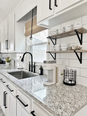 Fridge, microwave, oven, stovetop - The White BeachCottage- Just steps to the ocean! (North Myrtle Beach)