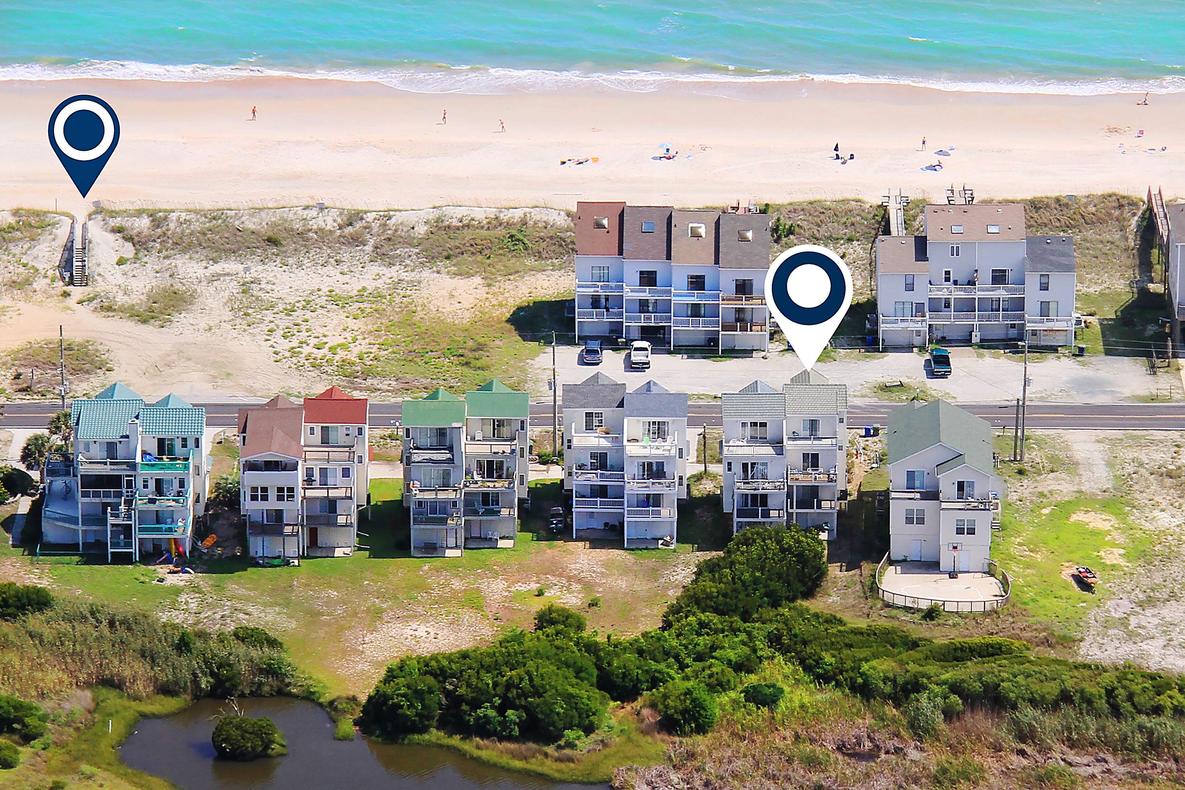 Dog-friendly townhome with water views, 3 balconies, & W/D - steps to beach