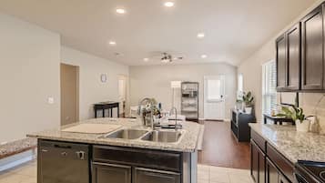 Fridge, microwave, oven, dishwasher