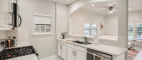 Fridge, microwave, oven, dishwasher