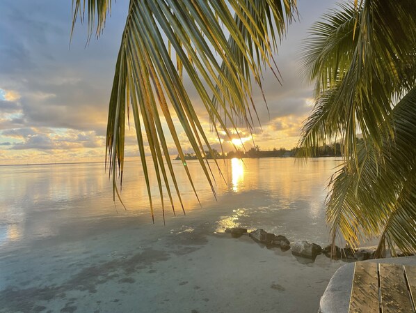 On the beach, sun loungers, beach towels