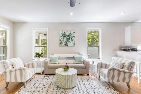 Beachwave Bungalow is light and bright and less than a 5-minute drive to beach!