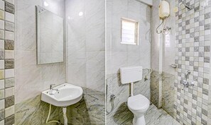 Deluxe kamer | Badkamer | Een douche, een hydromassagedouche, gratis toiletartikelen, handdoeken