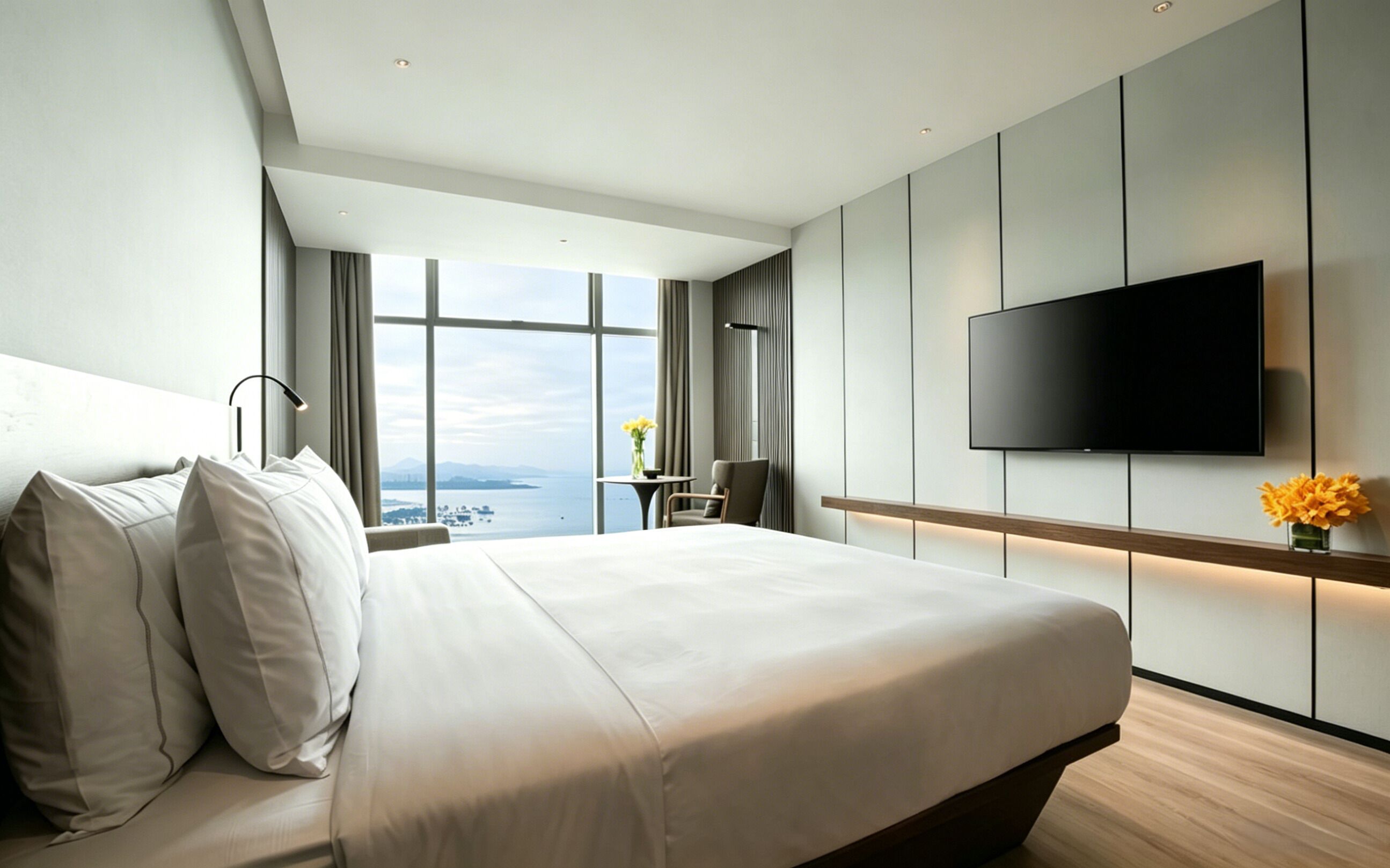 Deluxe Double Room with Bay View | Down duvets, free minibar, in-room safe, desk