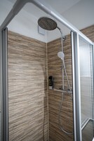 Ducha, cabezal de ducha tipo lluvia, secador de pelo, toallas