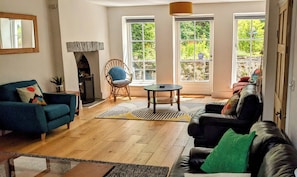 Smart TV, chimenea y libros