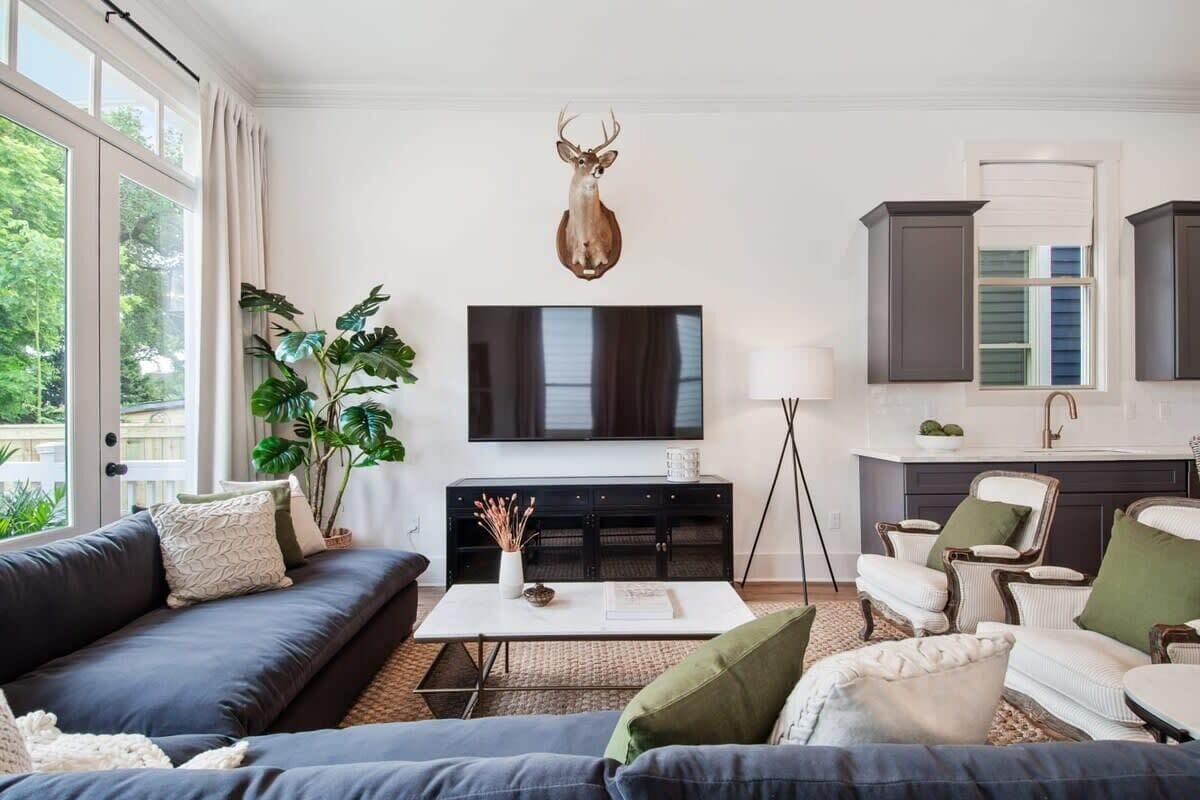 Televisio, kirjoja, työhuone