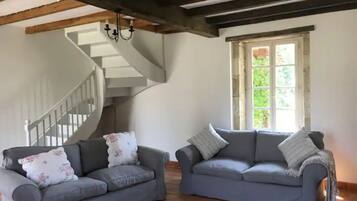 Télévision, cheminée, lecteur de DVD, table de tennis de table