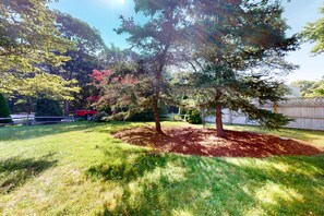 Property grounds - Tree-lined home with lovely yard, decks & private beach access - walk to town (West Hyannisport)