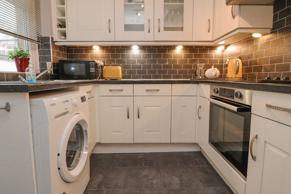 Fridge, dishwasher, electric kettle, toaster