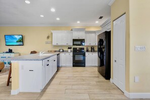 Microwave, stovetop, dishwasher, coffee/tea maker