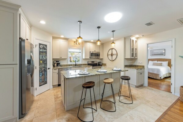 Fridge, microwave, oven, stovetop - Private Home 5 min to Beach, Heated Pool, Fully Equipped Kitchen! - Stay Calm (Holmes Beach)