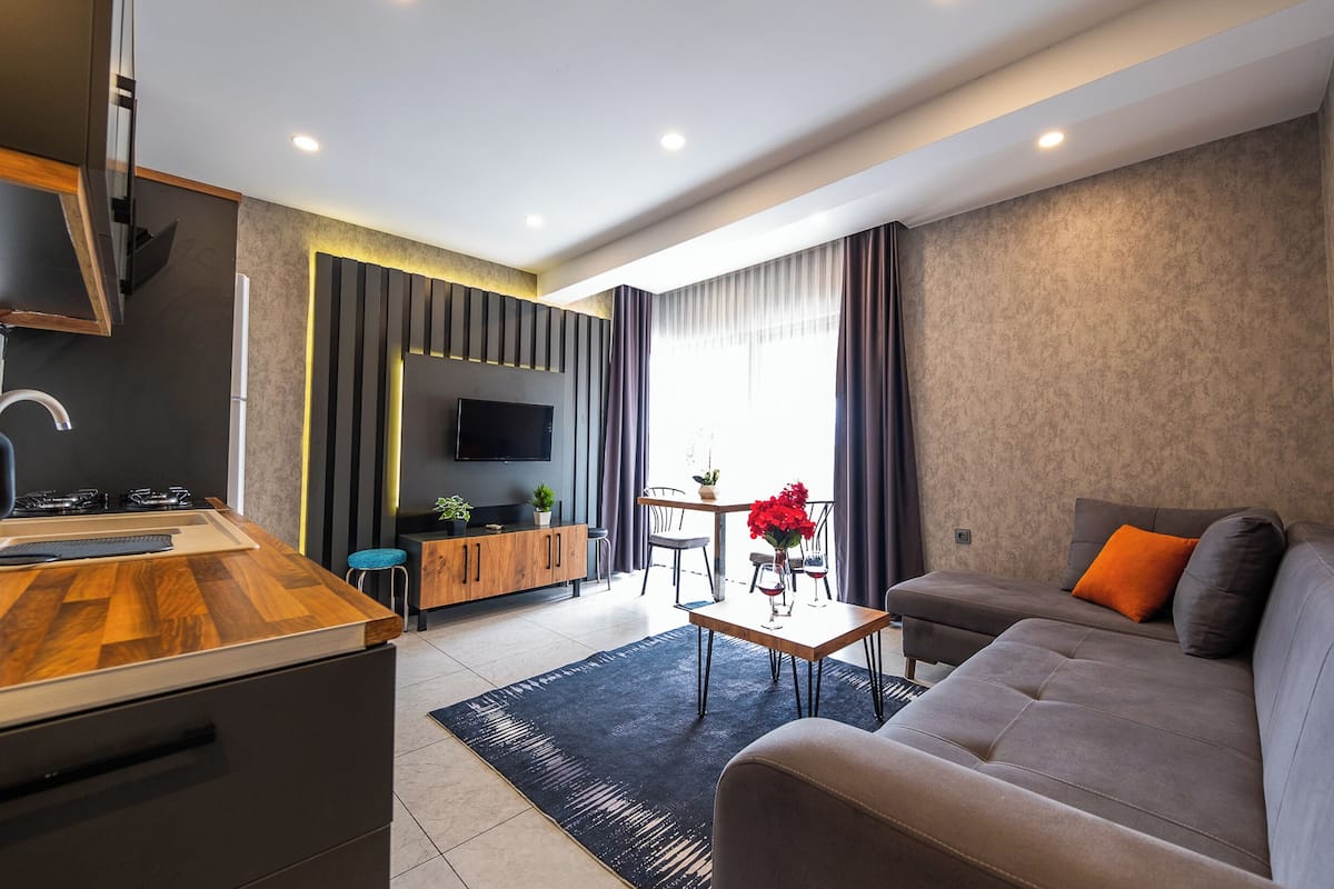 Deluxe Suite 1+1 | Woonruimte | Een 42-inch smart-tv met digitale zenders en een televisie