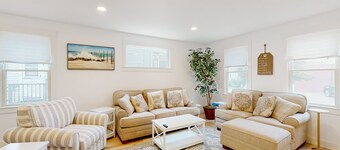 Coastal retreat steps to the beach with smart TVs, desk, grill, children's items