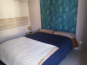 1 chambre, fer et planche à repasser