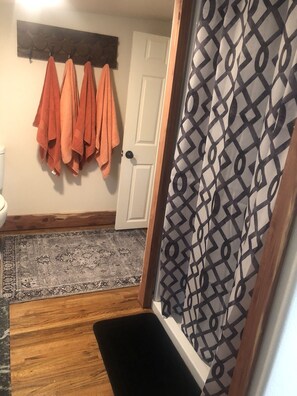 Dusche, Haartrockner, Handtücher, Seife