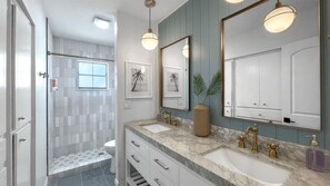 Badewanne, Haartrockner, Handtücher, Toilettenpapier