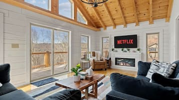 Smart TV, chimenea, videojuegos, libros