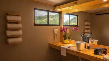 Dusche, Regendusche, Haartrockner, Handtücher