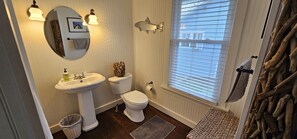 Regadera, secadora de cabello, toallas, jabón